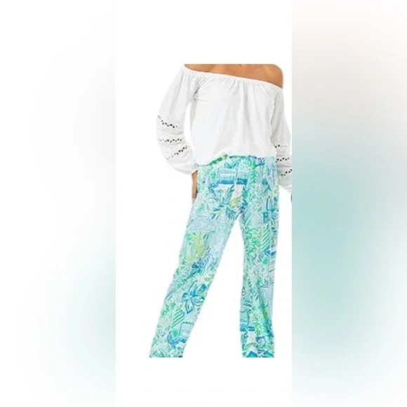 EUC Lilly Pulitzer Bal-Harbour Whisper Blue Mid-Rise Wide Leg Palazzo Pants - Picture 4 of 15